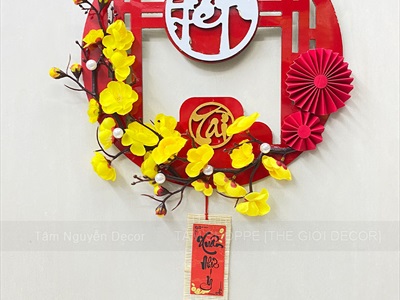 Vòng treo cửa Tết Alu Đỏ Mai Đào liễn treo [3 Kiểu] ĐK 30cm VTC-T-45